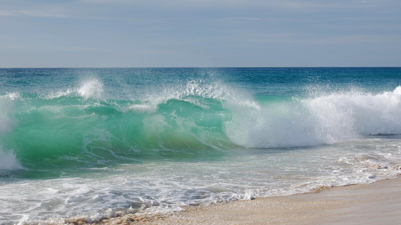 Breaking Ocean Wave — Blue, Dynamic, Afternoon, Photograph, Sand
