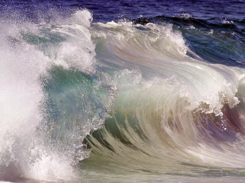 Breaking Ocean Wave — Blue, Dynamic, Afternoon, Photograph, Sea, Foam, Splashing Water, White