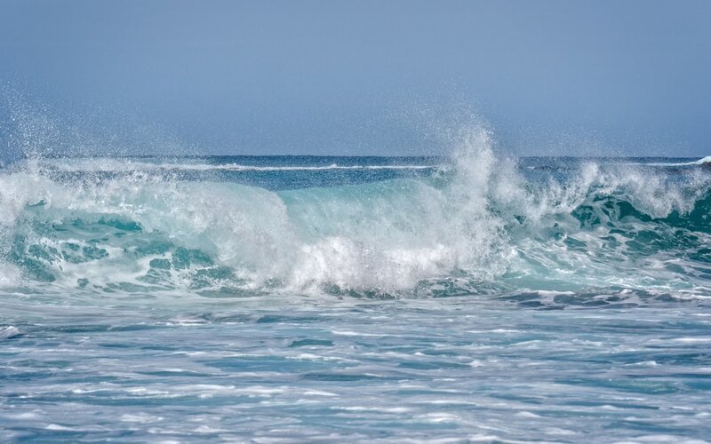 Breaking Ocean Wave — Blue, Dynamic, Afternoon, Photograph, Sky, Foam