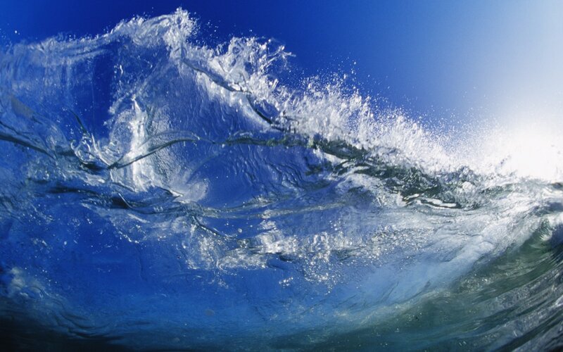 Breaking Ocean Wave — Blue, Dynamic, Afternoon, Photograph, Sky, Splashing Water
