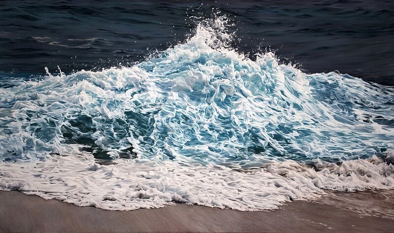 Breaking Ocean Wave — Blue, Dynamic, Photograph, Foam, Sand