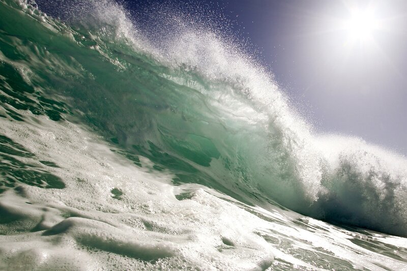 Breaking Ocean Wave — Green, Dramatic, Afternoon, Photograph, Sun