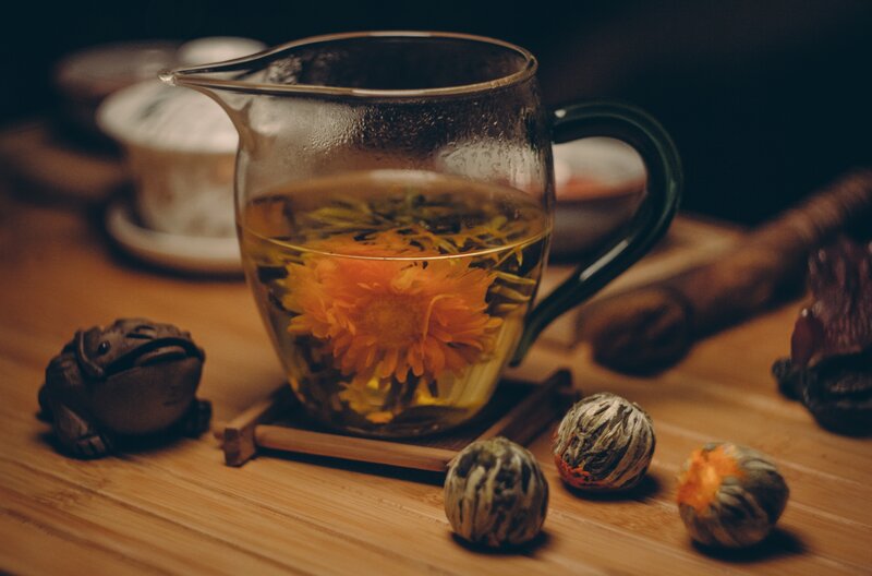 Brewing a blooming tea flower