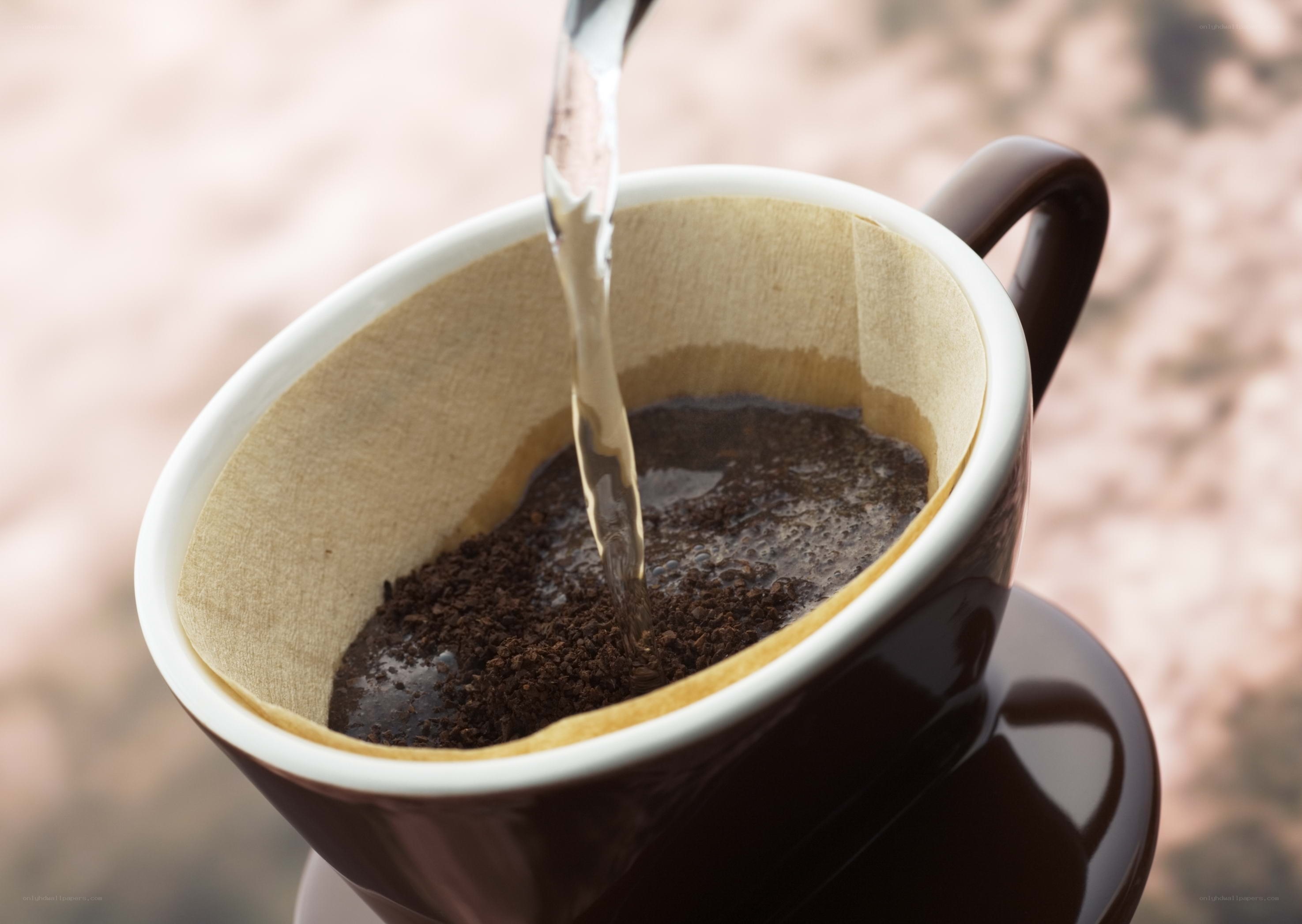 brewing coffee with hot water