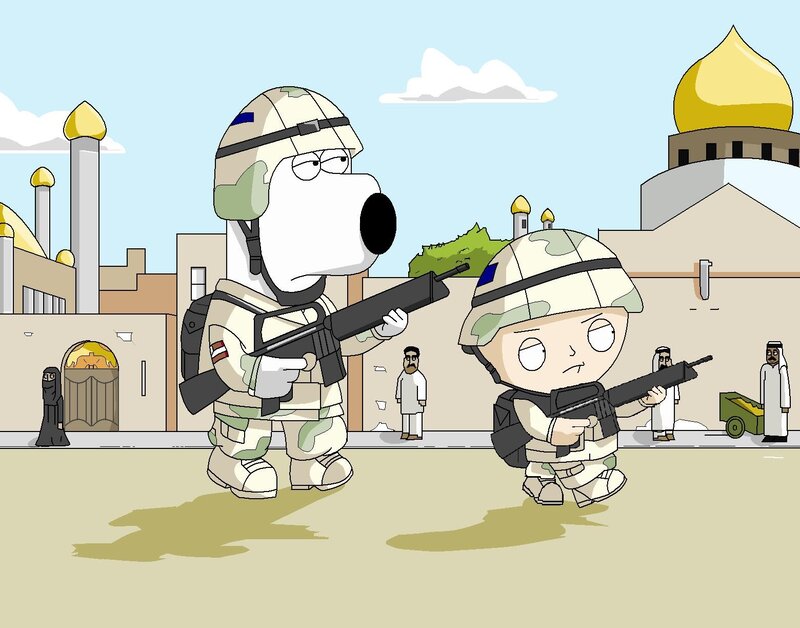 Brian and Stewie in military gear