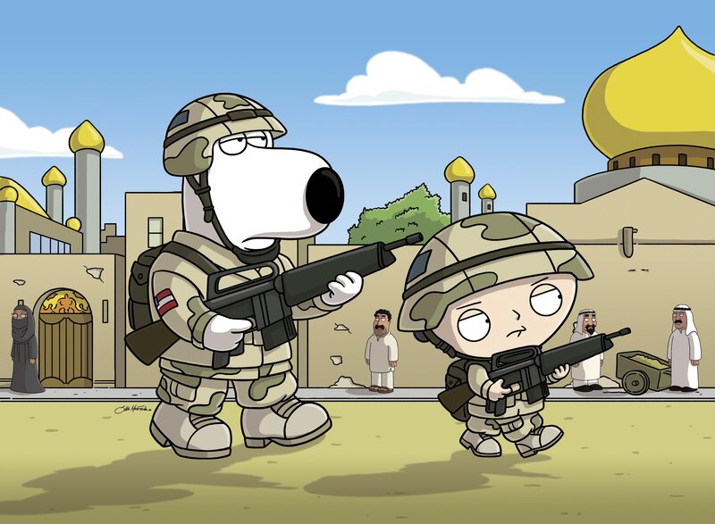 Brian and Stewie in military gear