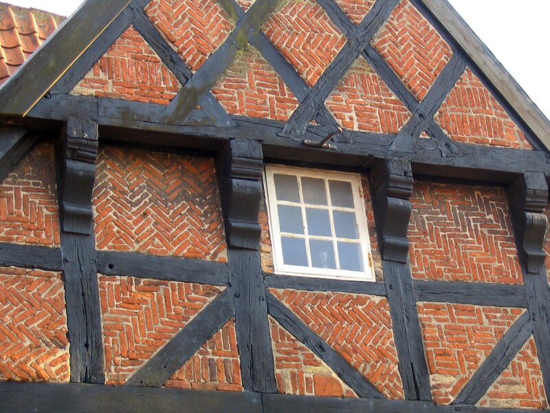 Brick and timber building facade