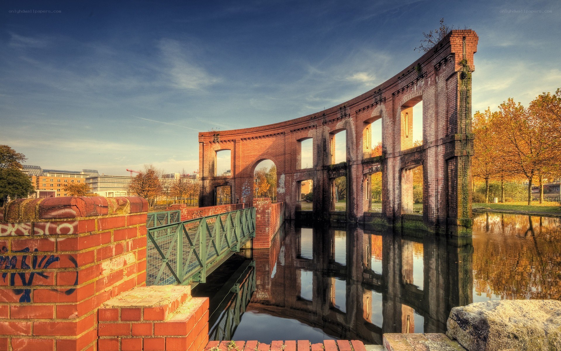 Brick aqueduct in autumn