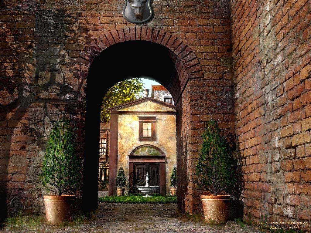 Brick archway to courtyard
