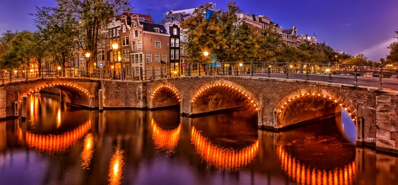 Brick Bridge over Canal — Blue