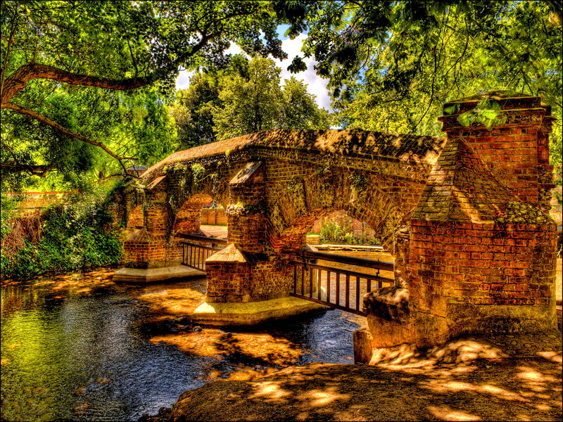 Brick Bridge over River — Green