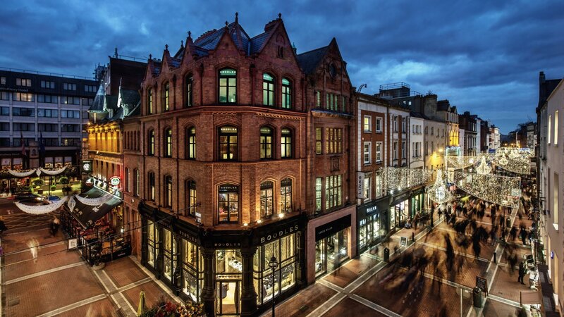 Brick Building at Night — Blue