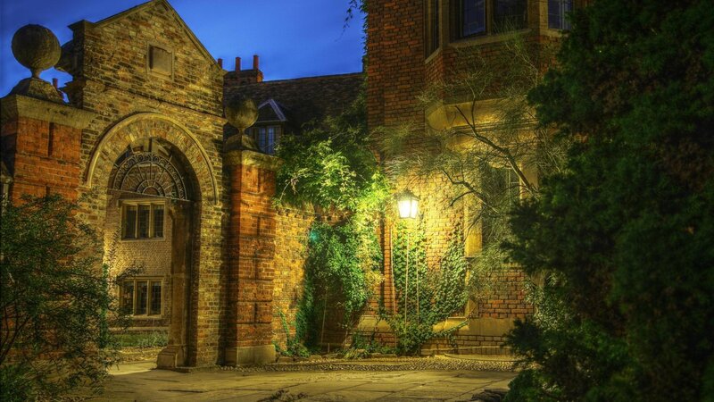 Brick Building at Night — Brown, Dramatic