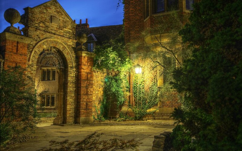 Brick Building at Night — Brown, Serene, Photograph