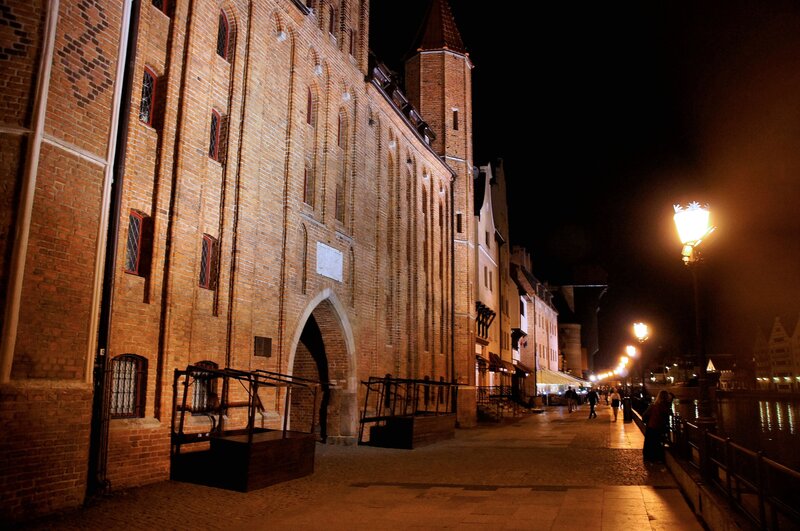 Brick Building at Night — Brown