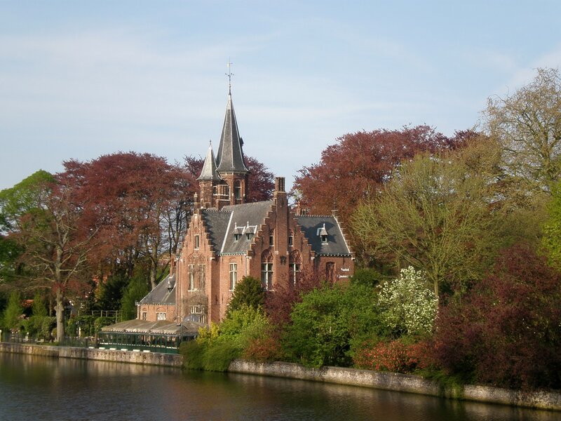 Brick building by a canal