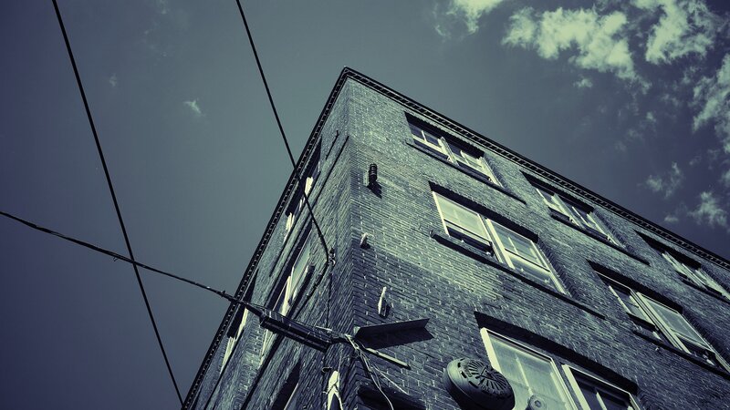 Brick Building Corner — Blue