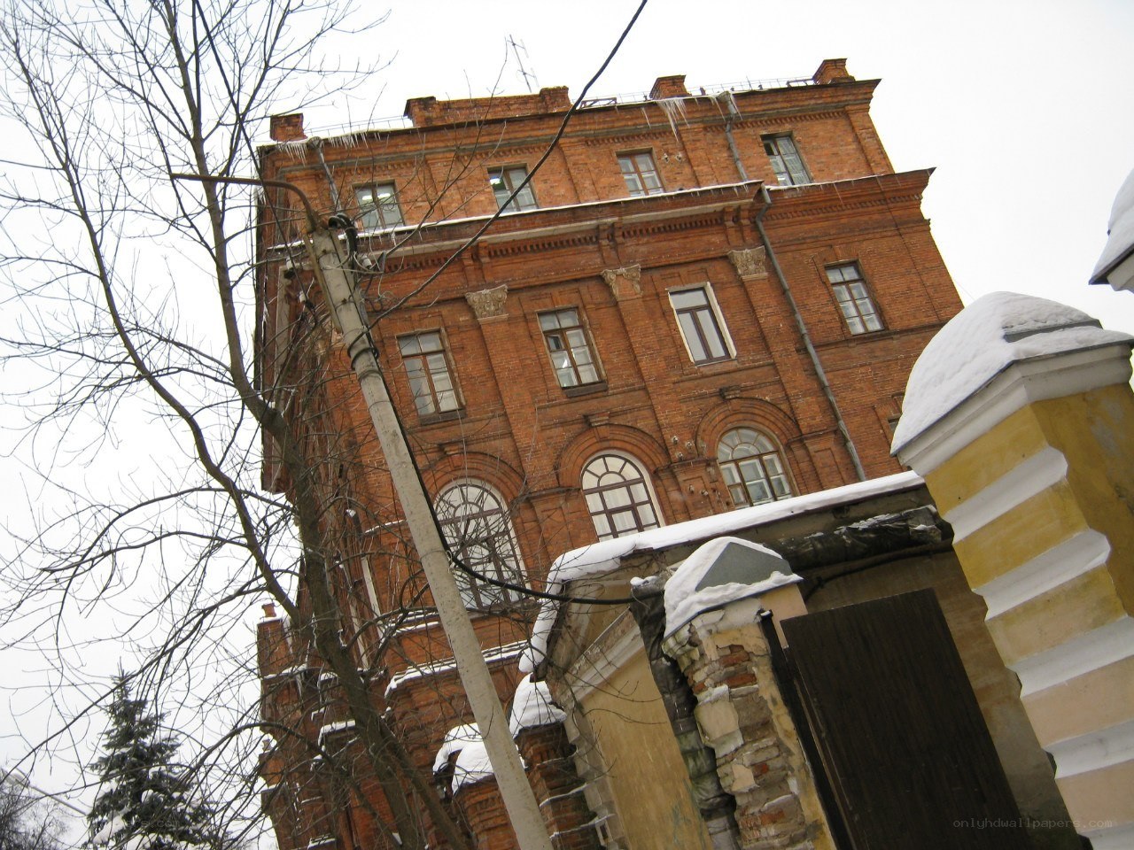 brick building in winter