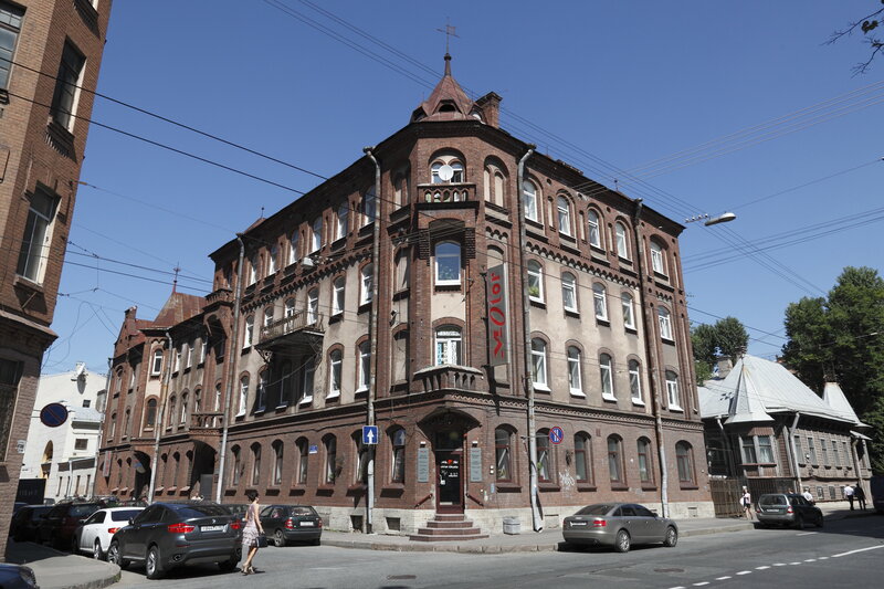 Brick building on a city street