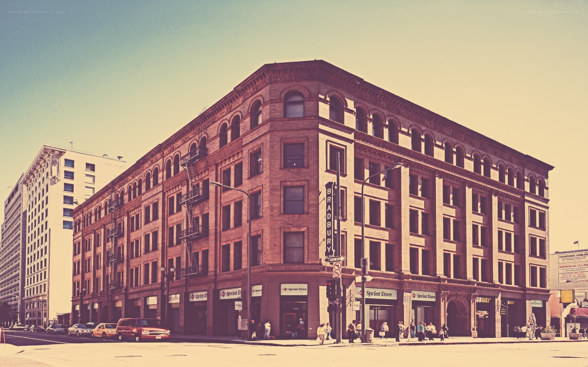 Brick building on a city street