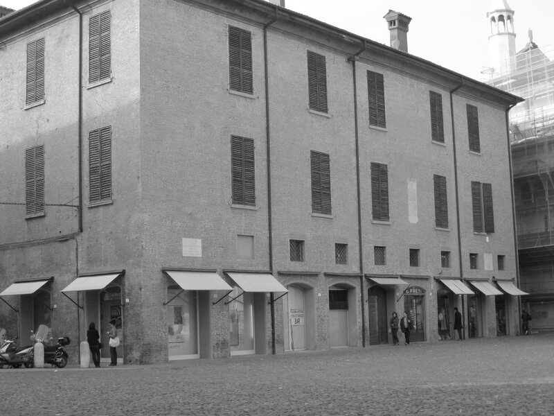 Brick building with awnings
