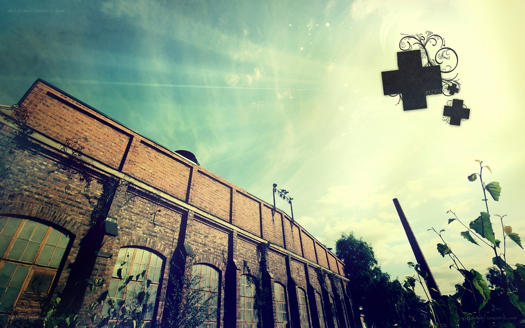 Brick building with decorative cross