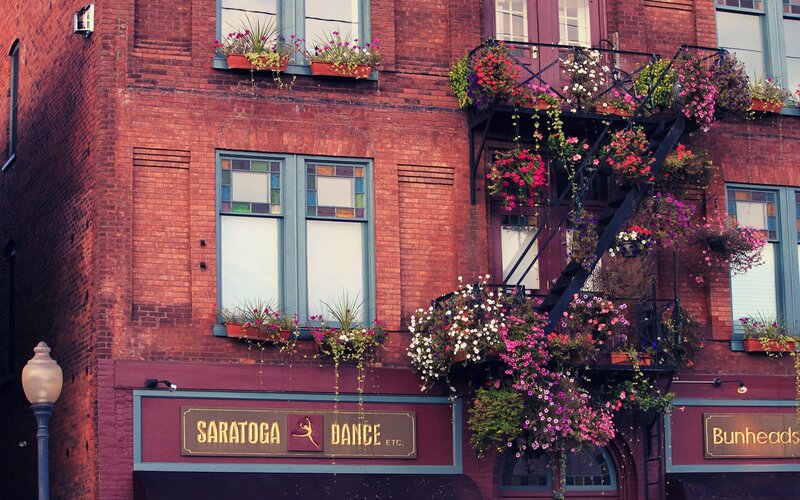 Brick Building with Flowers
