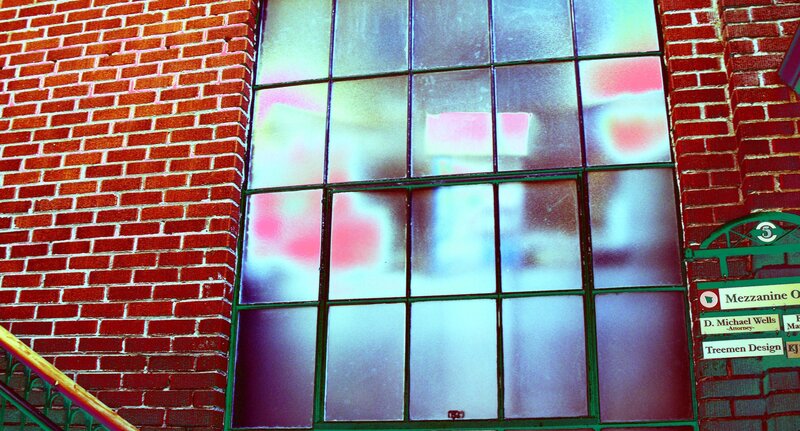 Brick building with large window