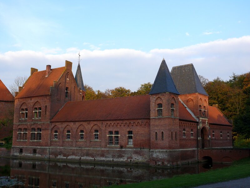 Brick building with moat