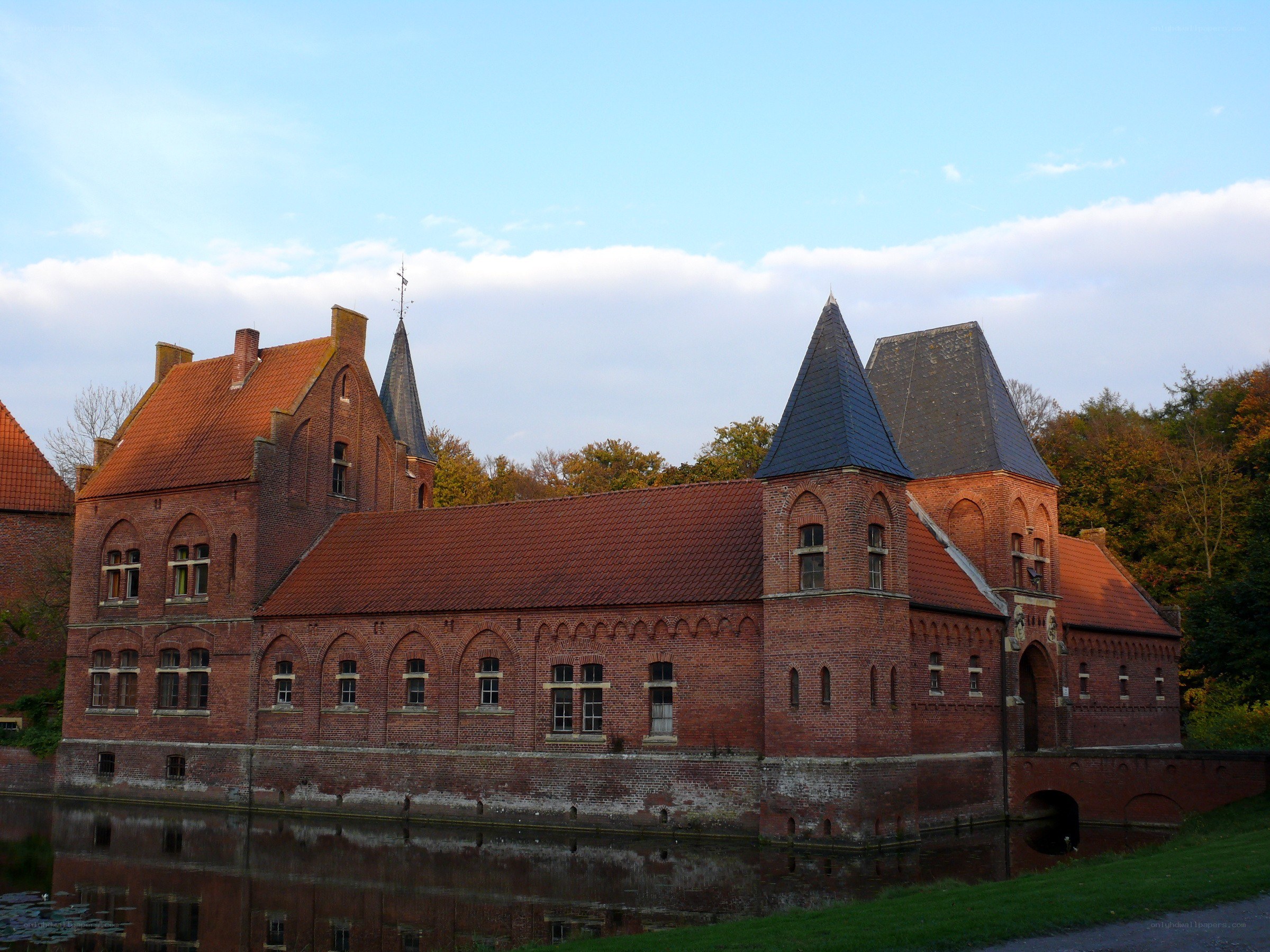 Brick building with moat