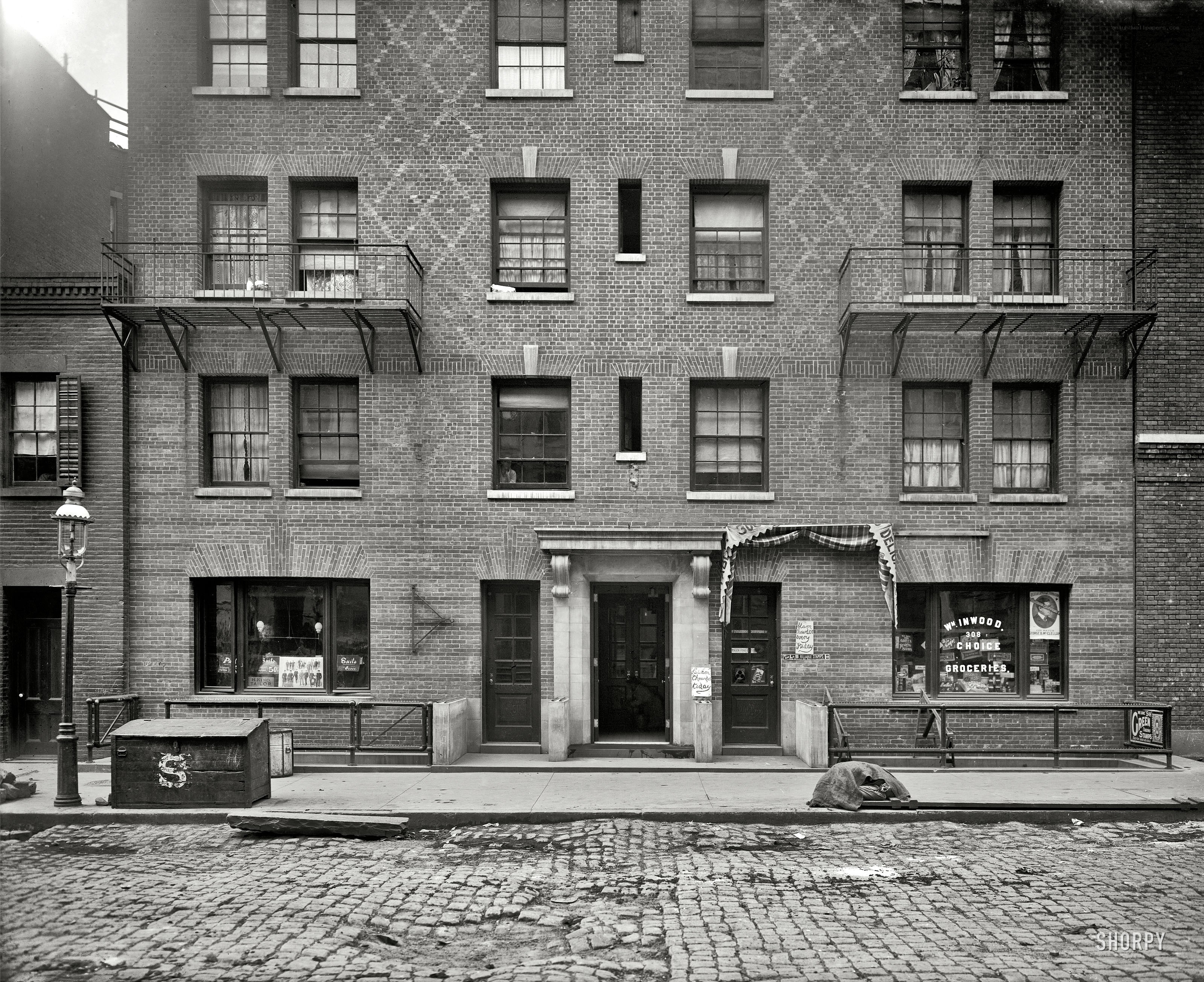 Brick building with storefronts