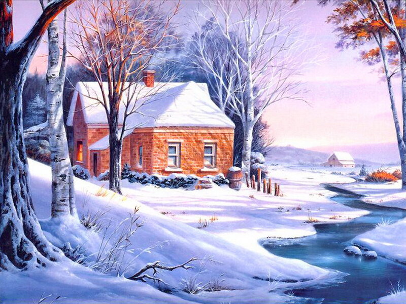 Brick Cabin in Snow