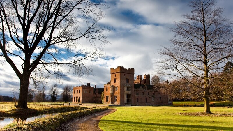 Brick Castle in Field — Green, Serene, Autumn
