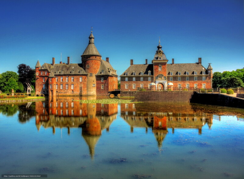 Brick Castle with Moat — Blue, Serene, Afternoon