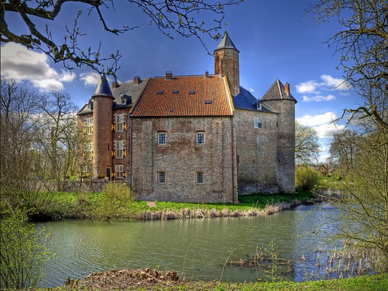 Brick Castle with Moat — Blue, Serene, Spring