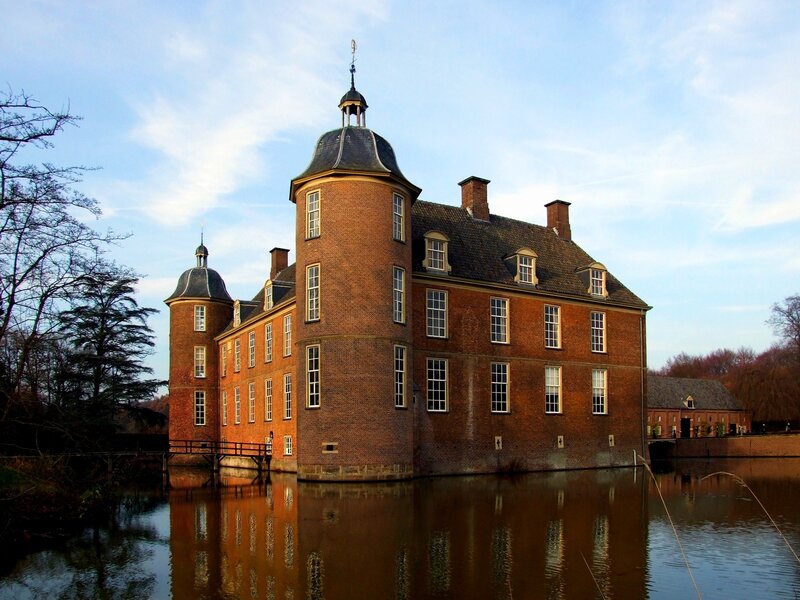 Brick Castle with Moat — Brown, Serene, Afternoon