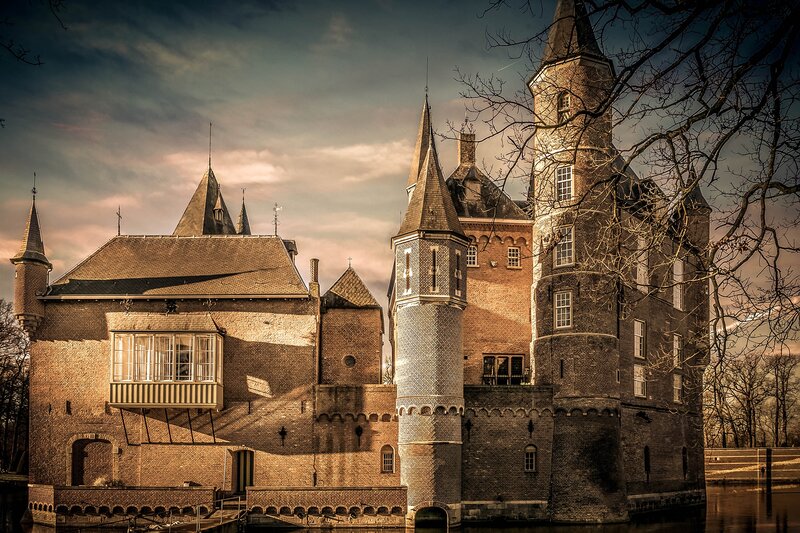 Brick Castle with Towers — Brown, Dramatic