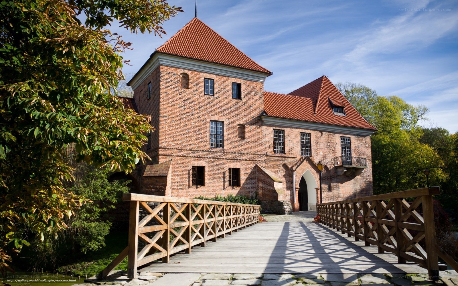 Brick castle with wooden bridge