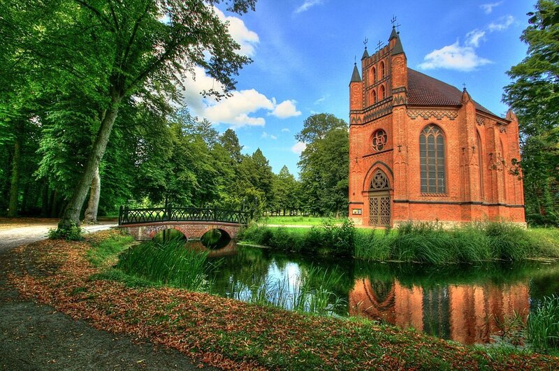 Brick Chapel by Pond