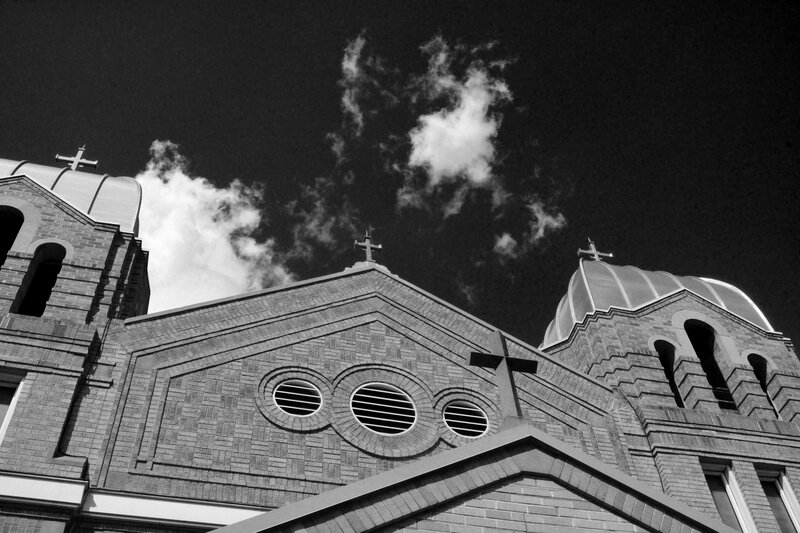 Brick Church Building — Black, Dramatic