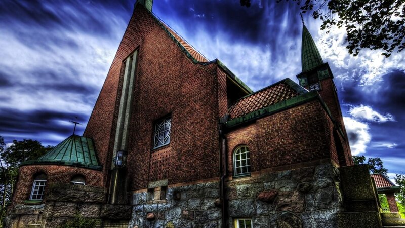 Brick Church Building — Blue, Dramatic