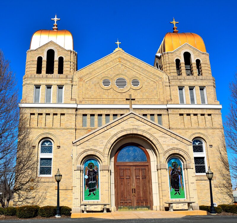 Brick Church Building — Blue, Serene