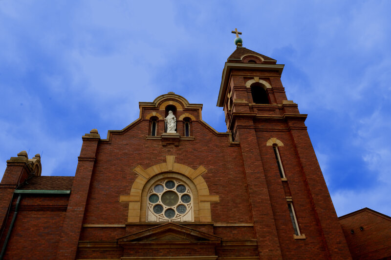 Brick Church Building — Red, Dramatic