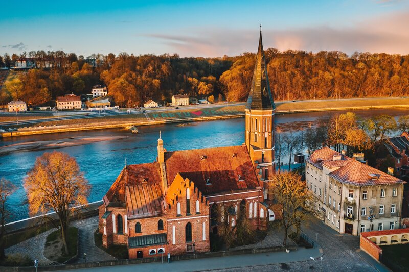 Brick Church by River — Blue