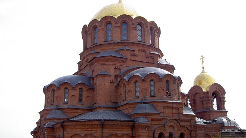 Brick Church with Domes — Red