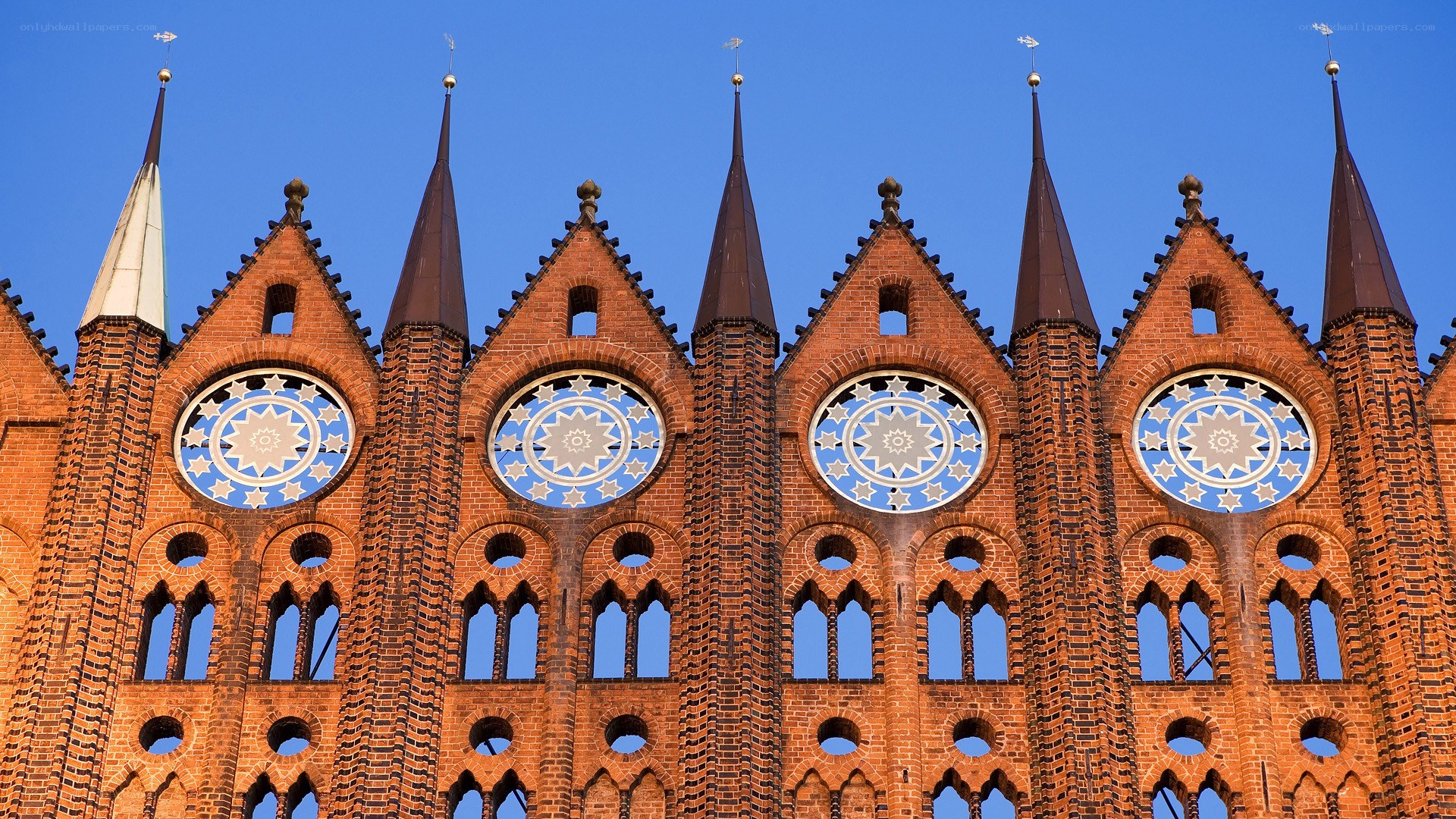 Brick church with spires