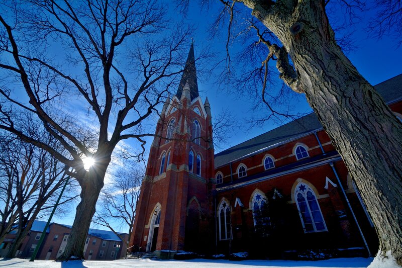 Brick Church with Steeple — Blue, Dramatic
