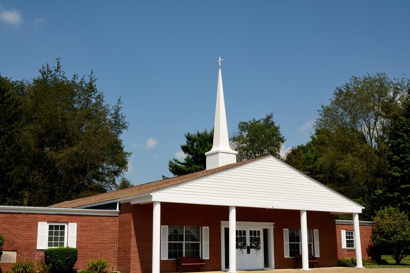 Brick Church with Steeple — Red, Serene, Afternoon