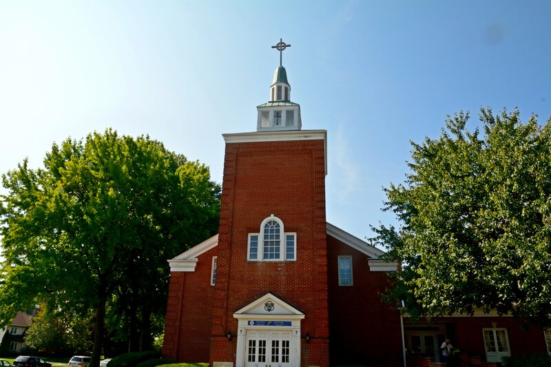 Brick Church with Steeple — Red, Serene