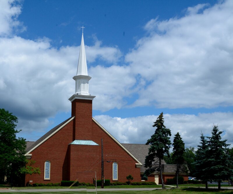 Brick Church with Steeple — Red